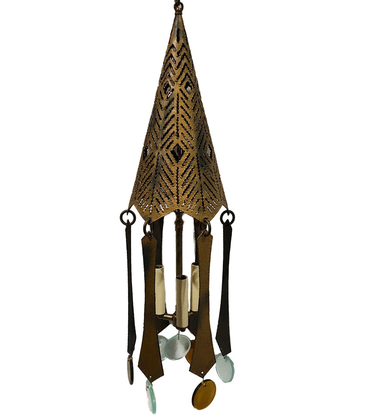 Italian Pair of Midcentury Lanterns with Glass Pendants, Sold Individually