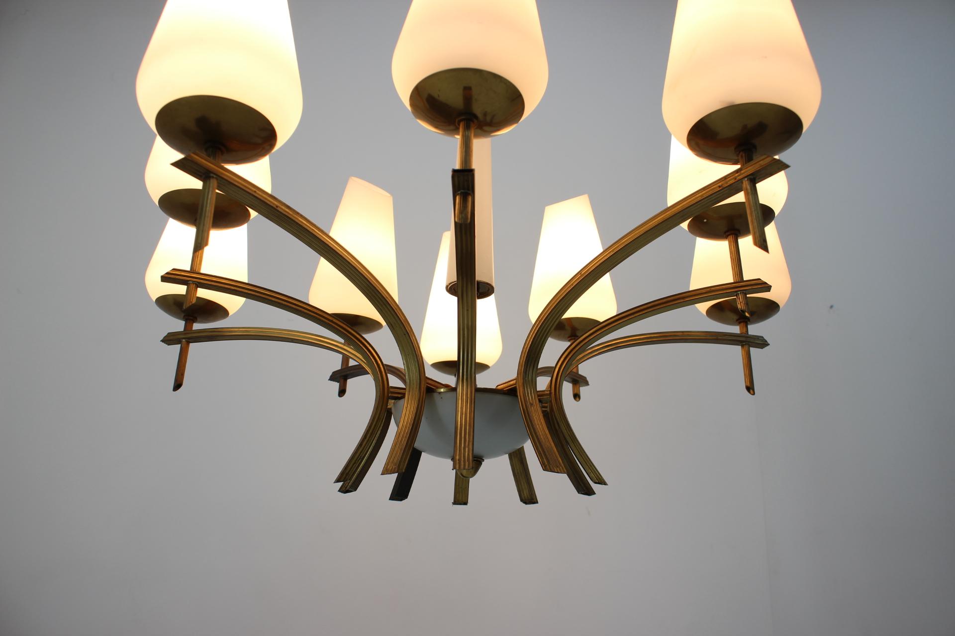 Czech Pair of Mid-Century Large Brass Chandeliers, 1960