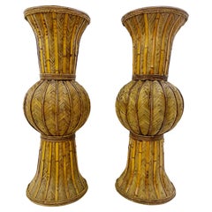 Pair of Mid-Century Large Rattan Vase - Italy 1970s