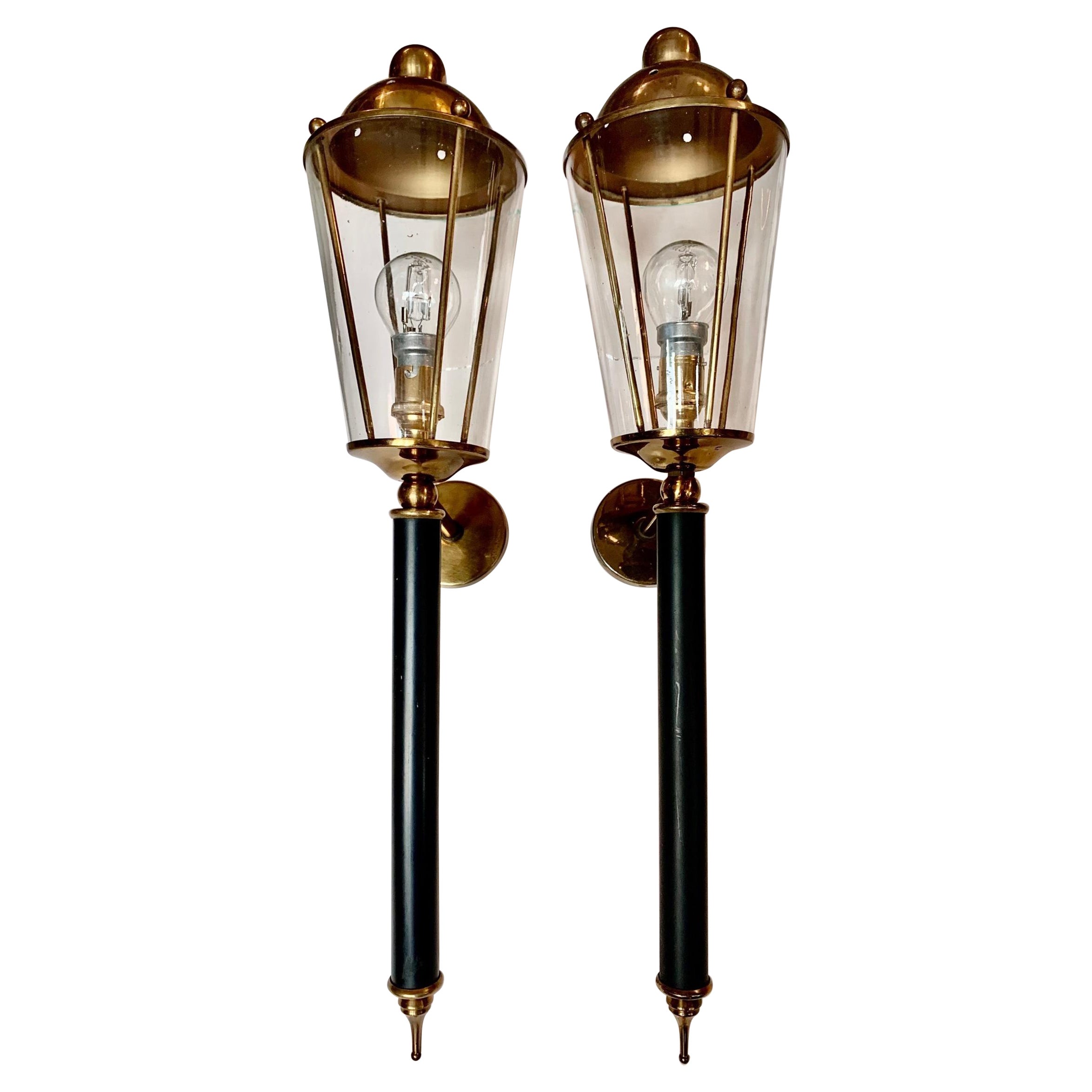 Pair of Mid Century Large Torcheres Wall Sconces by Maison Lunel