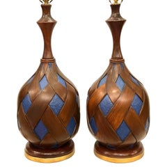 Pair of Mid Century Lattice Lamps