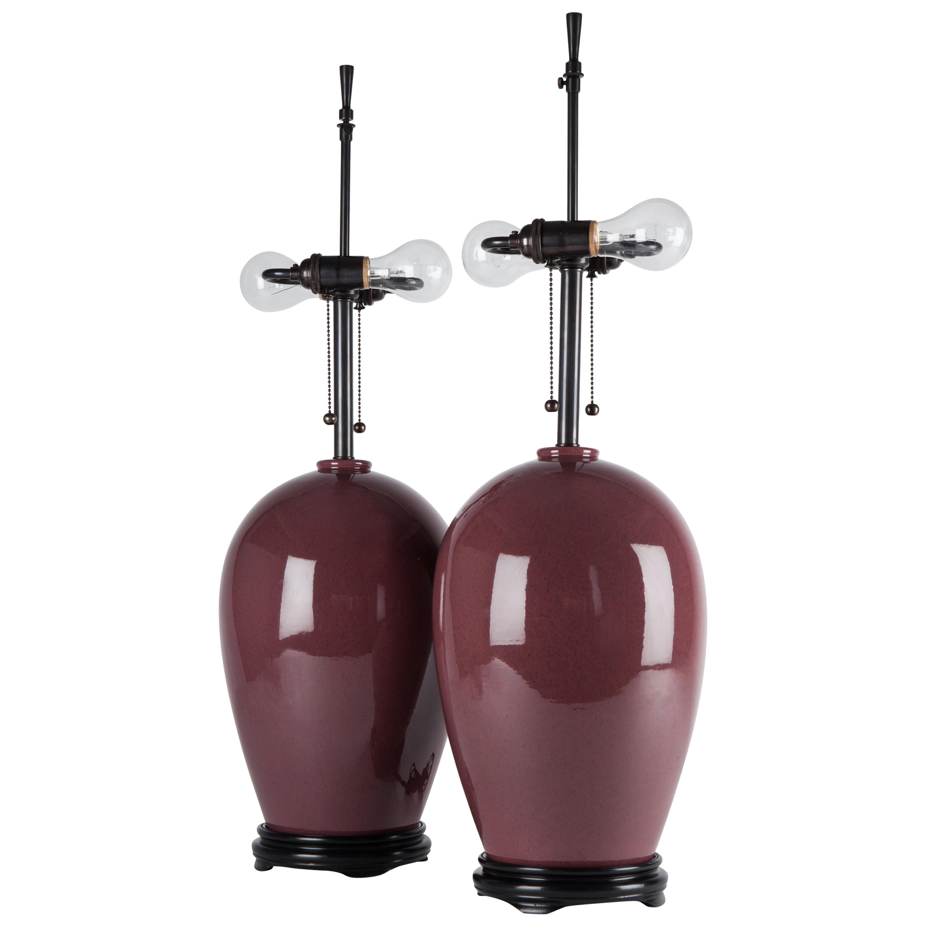 Pair of Midcentury Lavender Ceramic Ginger Jar Table Lamps