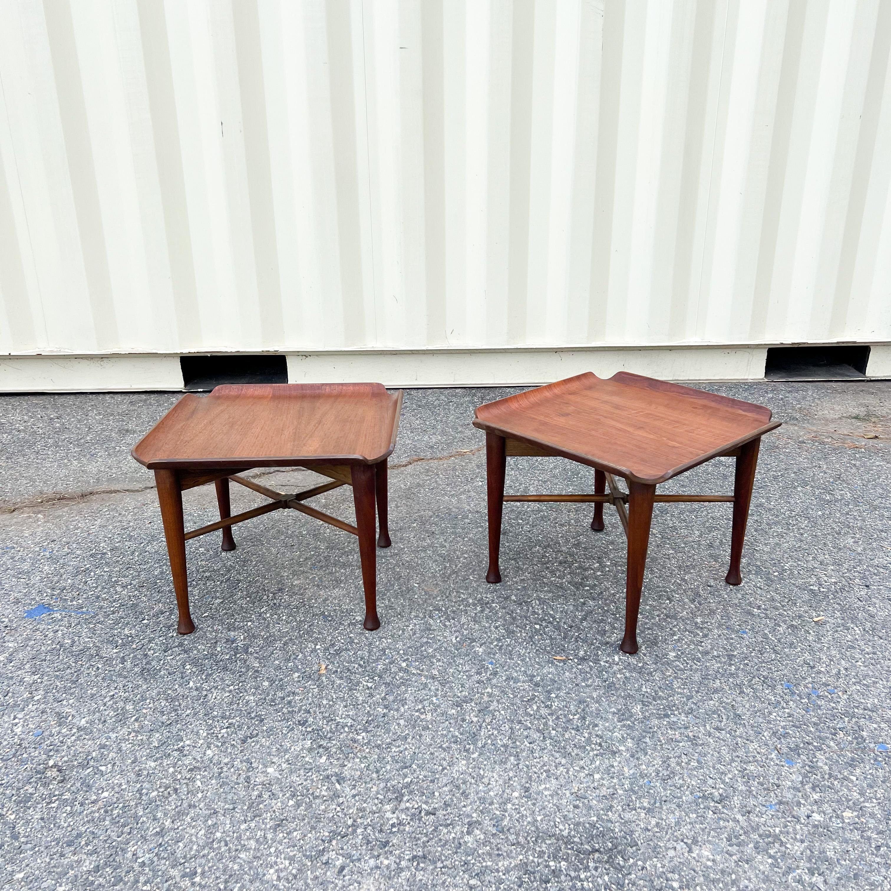 Pair of Mid-Century Modern solid walnut end tables with molded plywood tops - designed by Lawrence Peabody for Richardson Nemschoff.