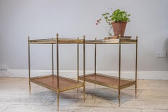 Pair of Mid Century Leather and Brass Side tables with a Greek Key Border