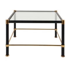 Pair of Mid-Century Leather and Brass Side Tables with Glass Top, France