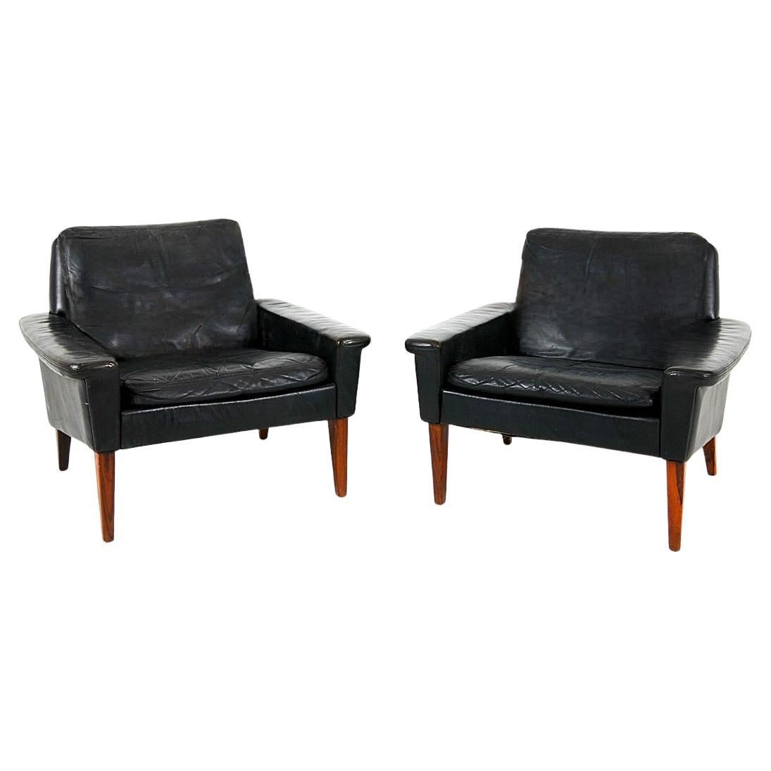 Pair of Mid-Century Leather and Brazilian Rosewood Lounge Chairs