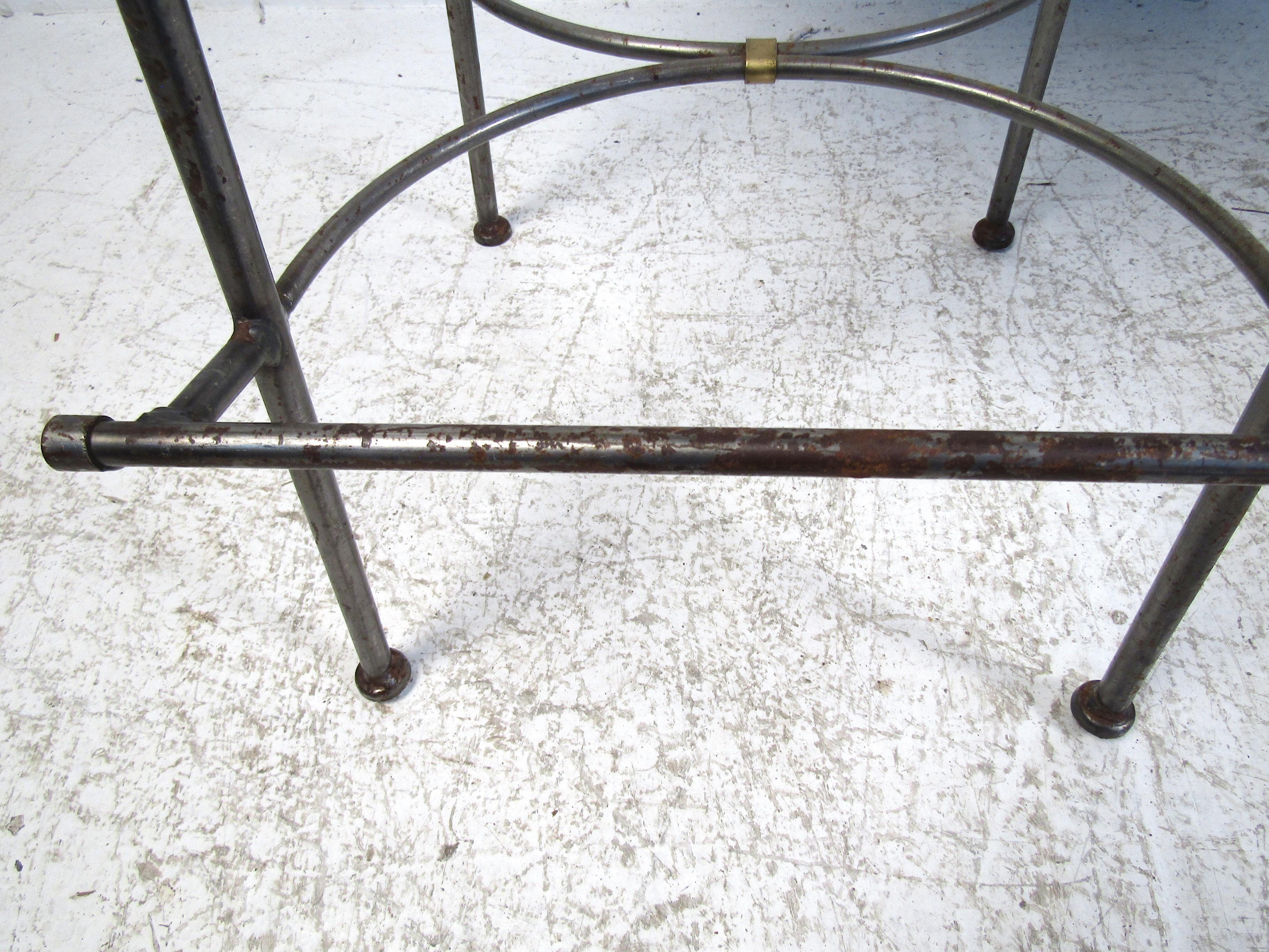 20th Century Pair of Midcentury Leather and Iron Bar Stools