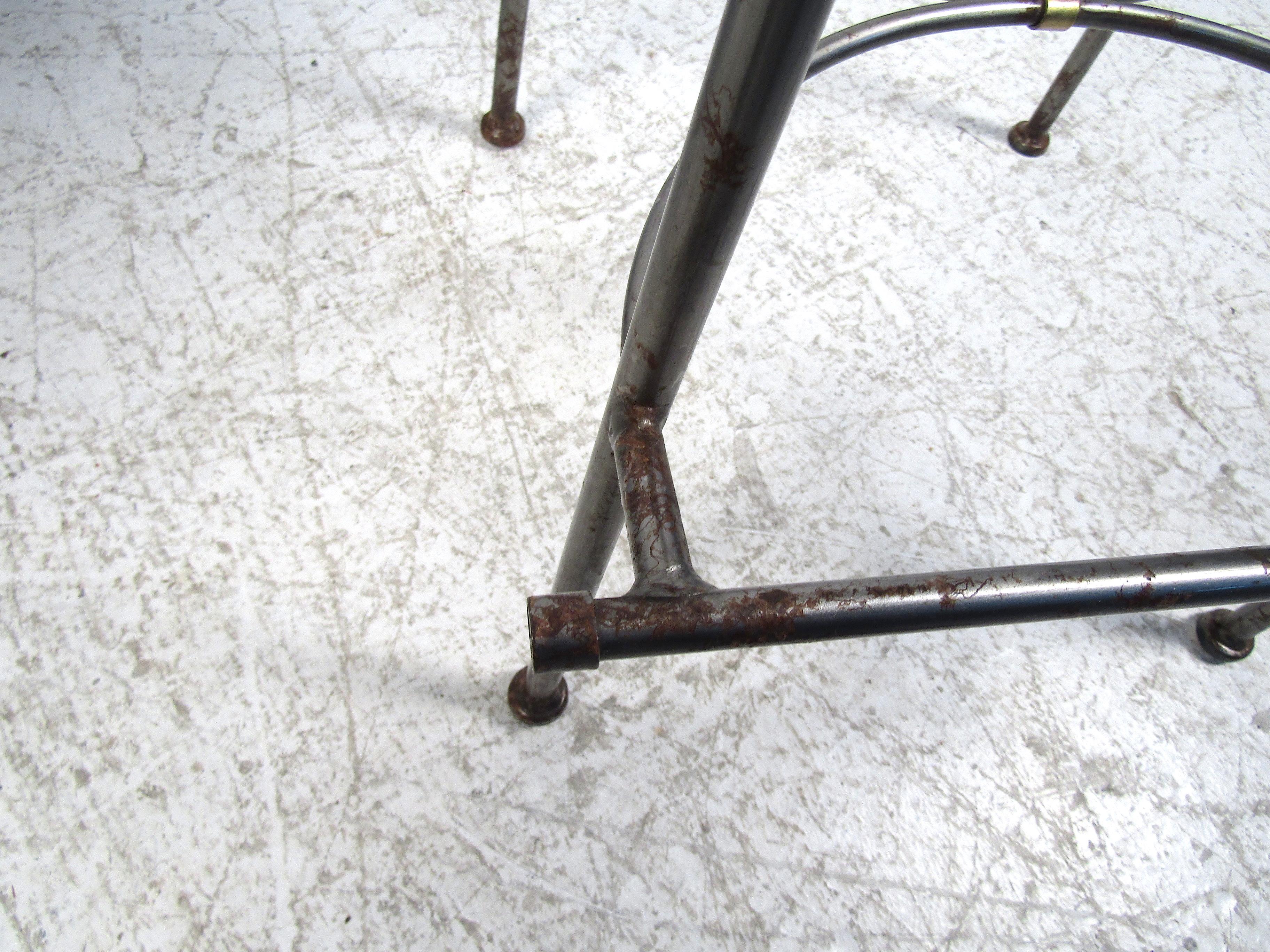 Pair of Midcentury Leather and Iron Bar Stools 1