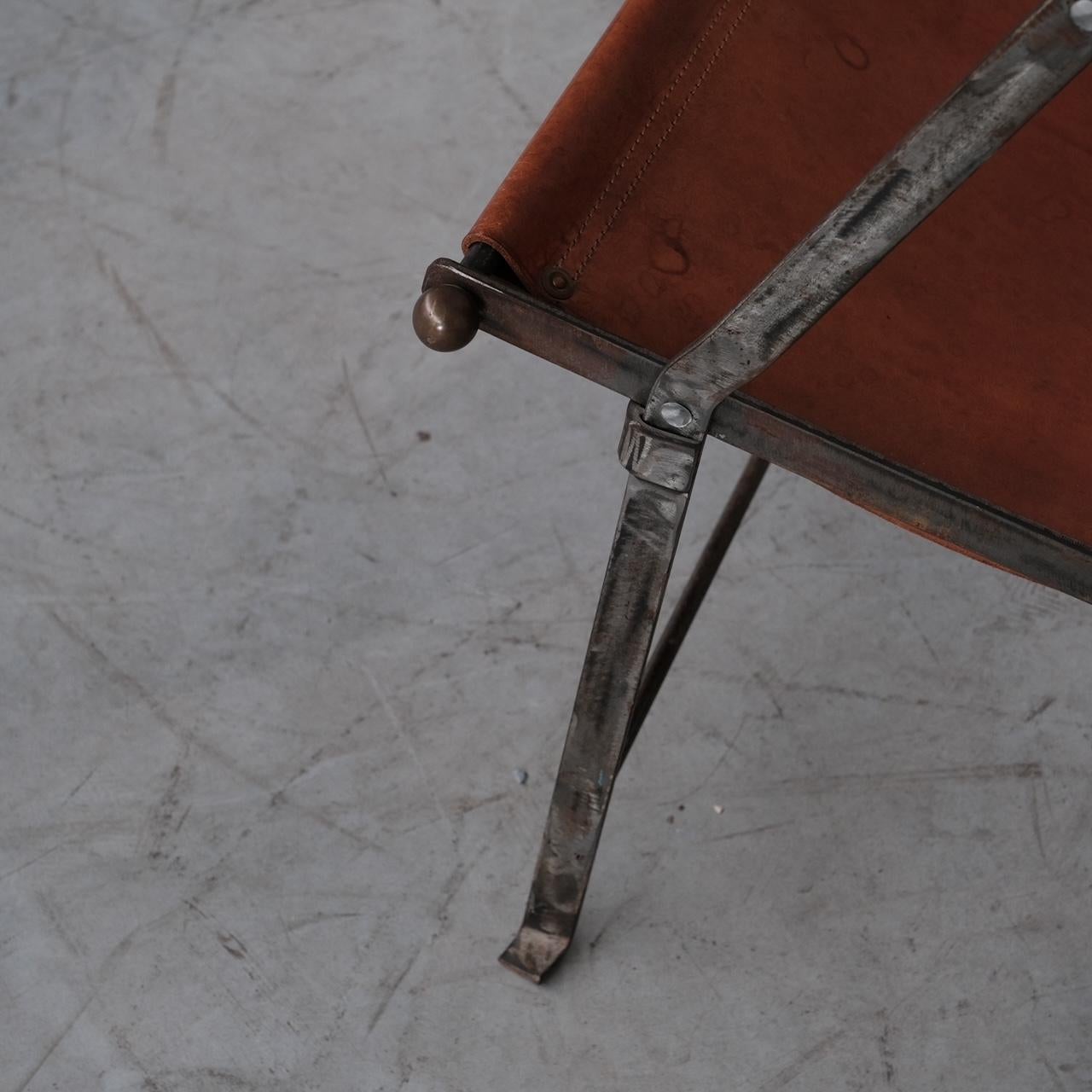 Milieu du XXe siècle Paire de fauteuils pliants en cuir et métal du milieu du siècle dernier en vente