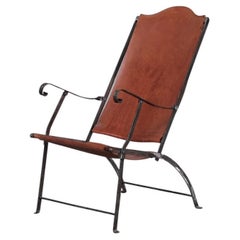 Pair of Mid-Century Leather and Metal Folding Armchairs