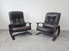 Paar Ledersessel aus der Mitte des Jahrhunderts, Modell „Panther“ von Arnt Lande für Westnofa