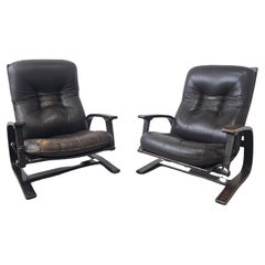 Pair of Mid Century Leather Armchairs model "Panther" by Arnt Lande for Westnofa