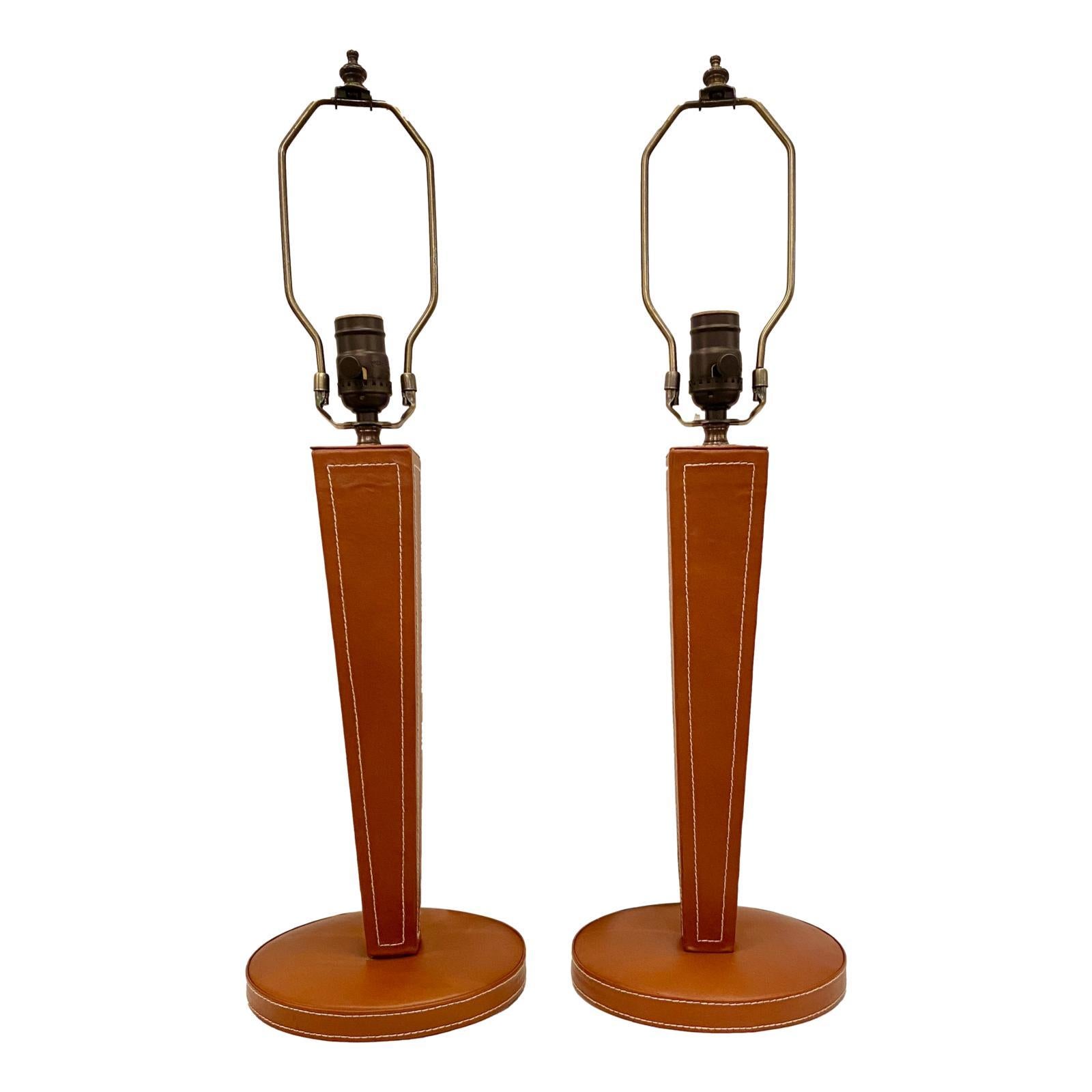 Pair of Mid Century Leather Bound Table Lamps For Sale
