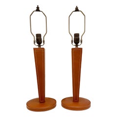 Vintage Pair of Mid Century Leather Bound Table Lamps
