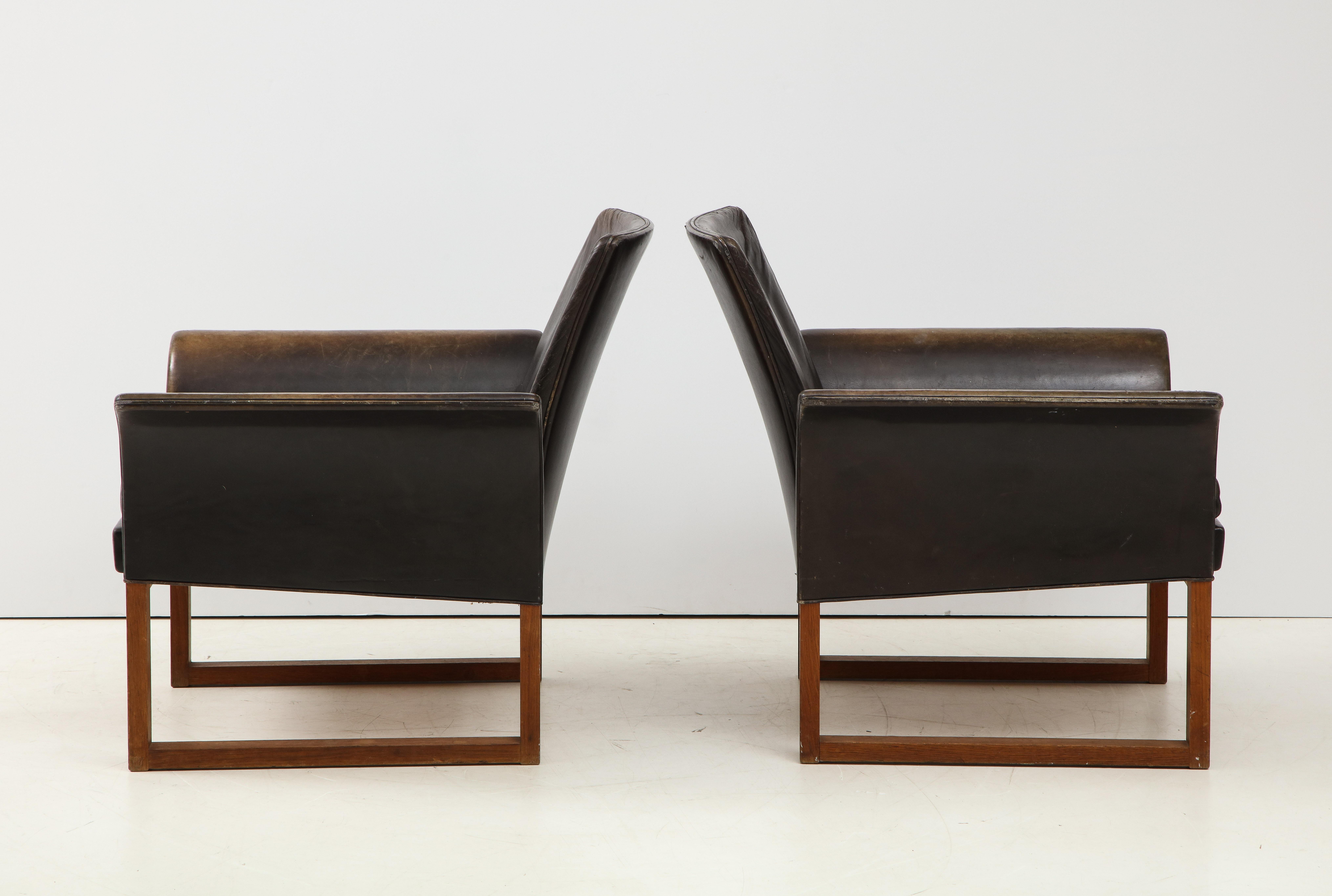 Mid-Century Modern Pair of Rare Mid-Century Leather Club Chairs, Sweden, circa 1950s