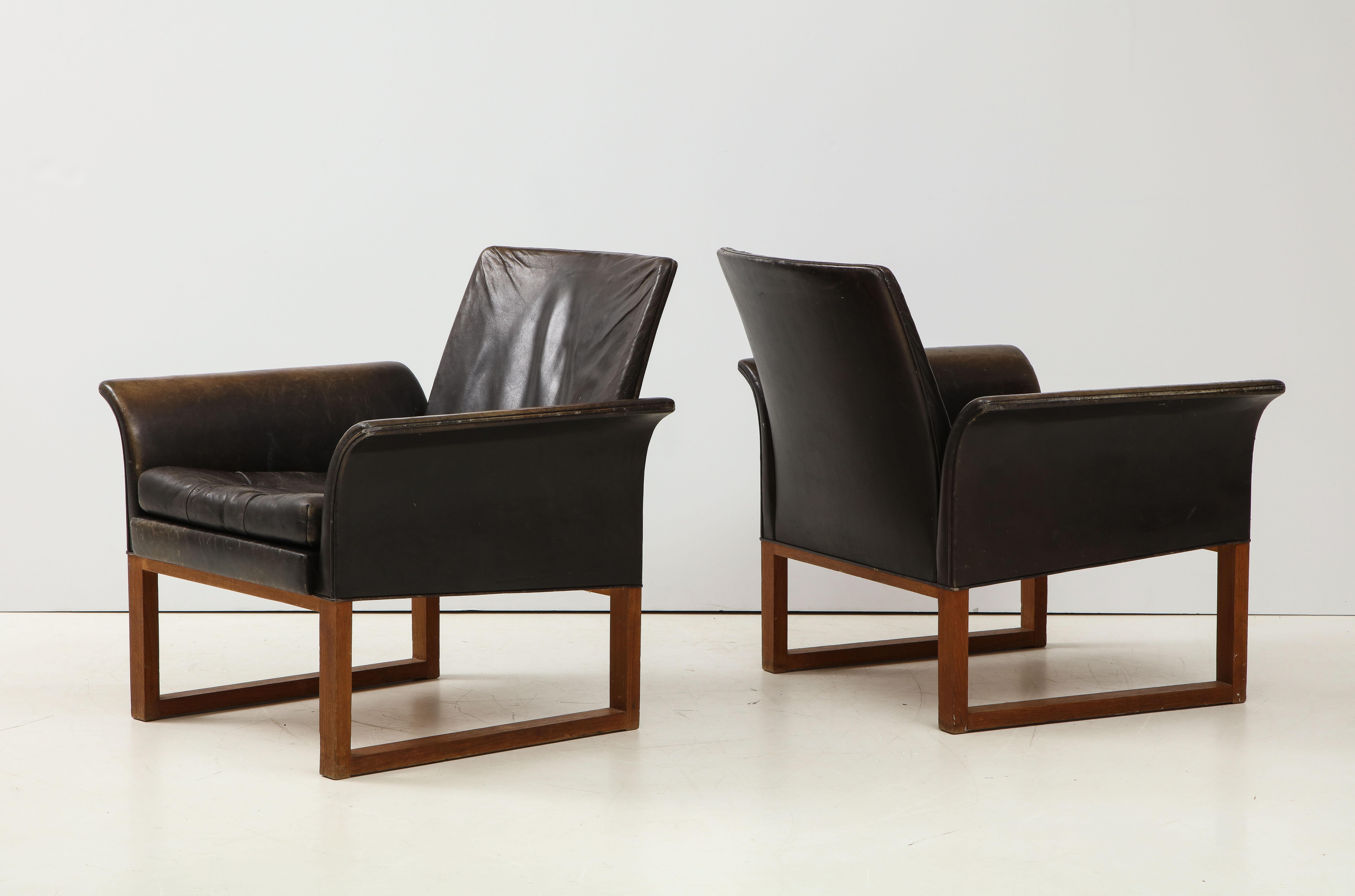 Swedish Pair of Rare Mid-Century Leather Club Chairs, Sweden, circa 1950s