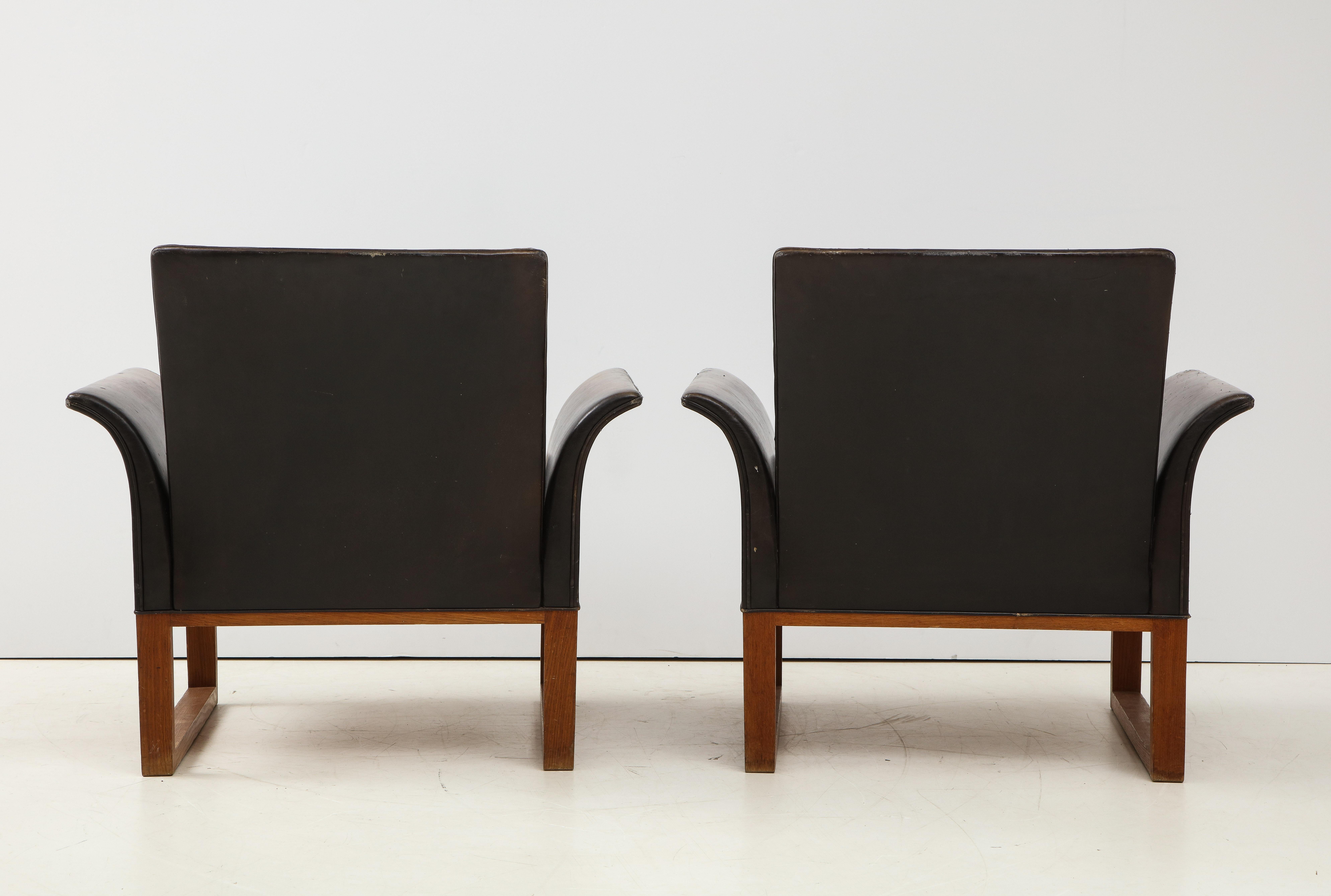 Mid-20th Century Pair of Rare Mid-Century Leather Club Chairs, Sweden, circa 1950s