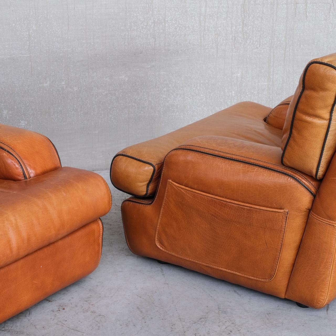 Pair of Mid-Century Leather Large Armchairs 5
