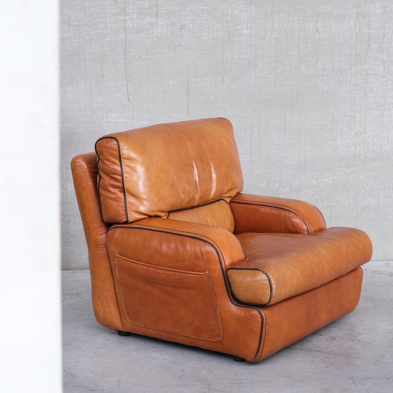 Mid-Century Modern Pair of Mid-Century Leather Large Armchairs