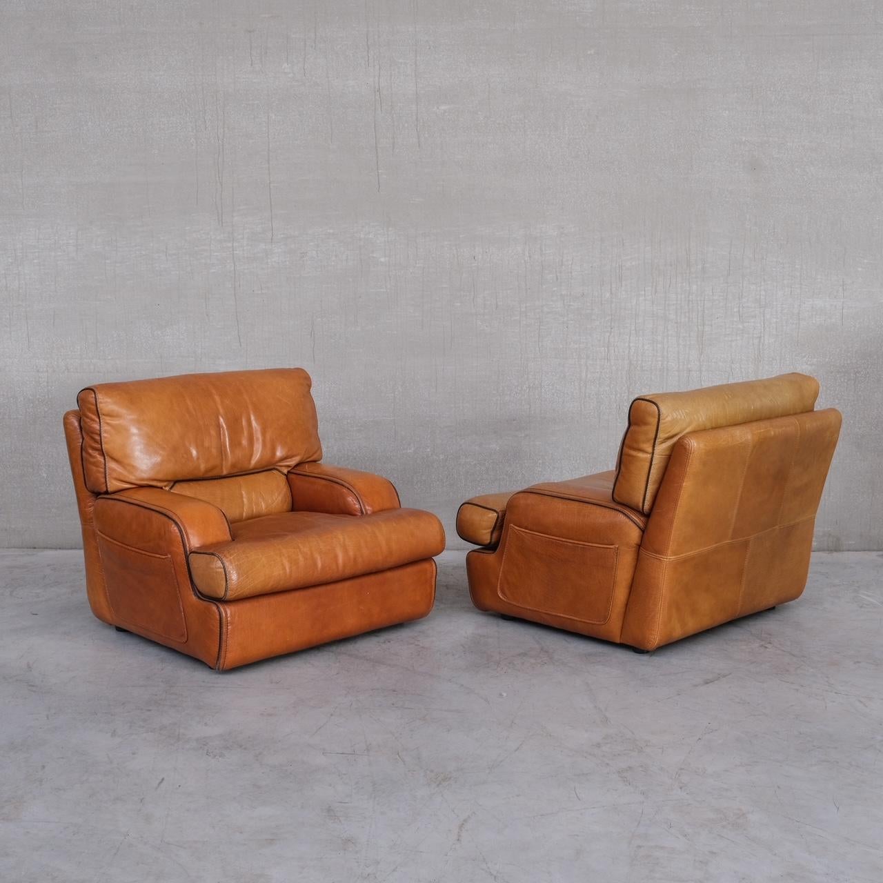 Pair of Mid-Century Leather Large Armchairs 2