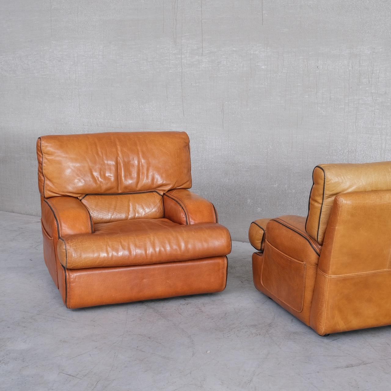 Pair of Mid-Century Leather Large Armchairs 3