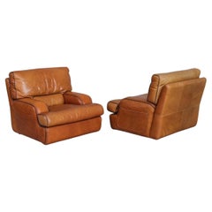 Pair of Mid-Century Leather Large Armchairs
