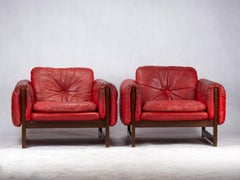 Pair of Mid Century Leather Lounge Chairs by Risto Halme for Peem Finland 1960s