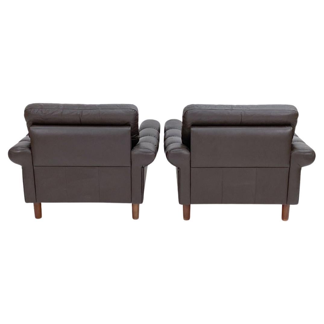 Pair of Mid-Century Leather Lounge Chairs Danish In Fair Condition For Sale In Hudson, NY