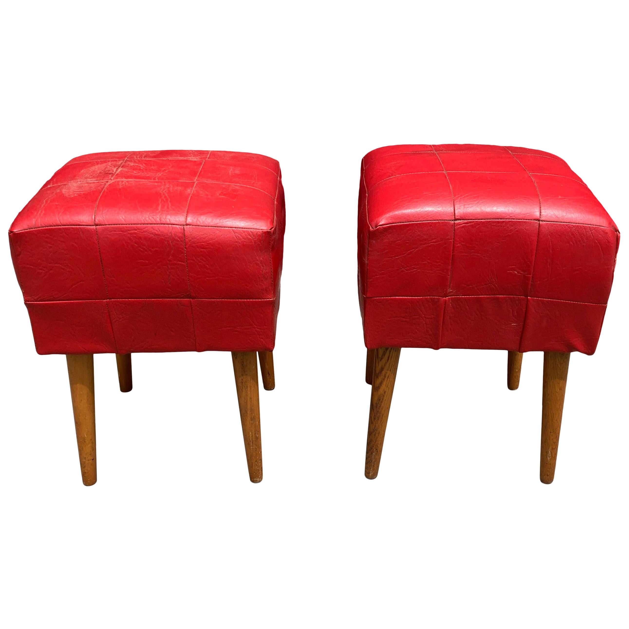 Pair of Midcentury Leather Ottomans