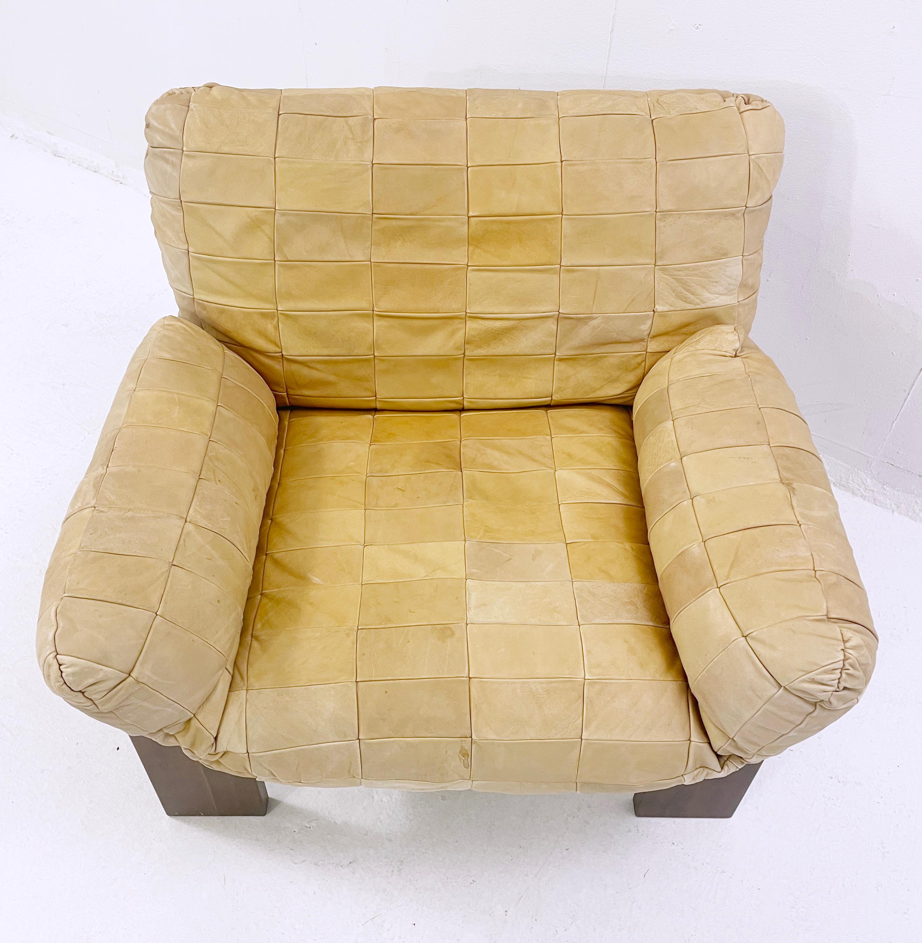 Pair of Mid-Century Leather Patchwork Wooden Armchairs, 1970s 2