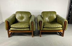 Pair of Midcentury Leather /Rosewood Lounge Chairs by Risto Halme Finland, 1960s