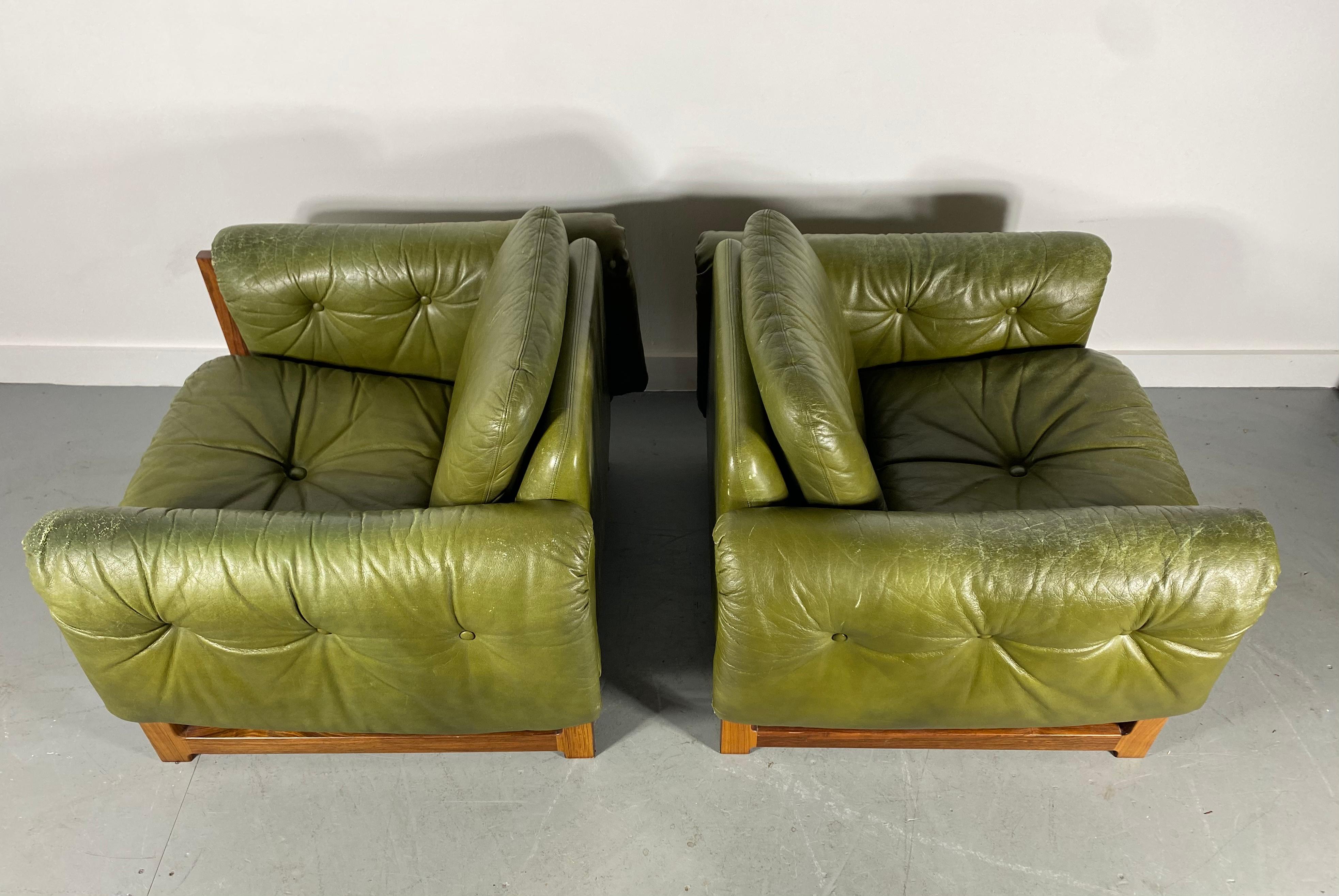Mid-Century Modern Pair of Midcentury Leather /Rosewood Lounge Chairs by Risto Halme Finland, 1960s