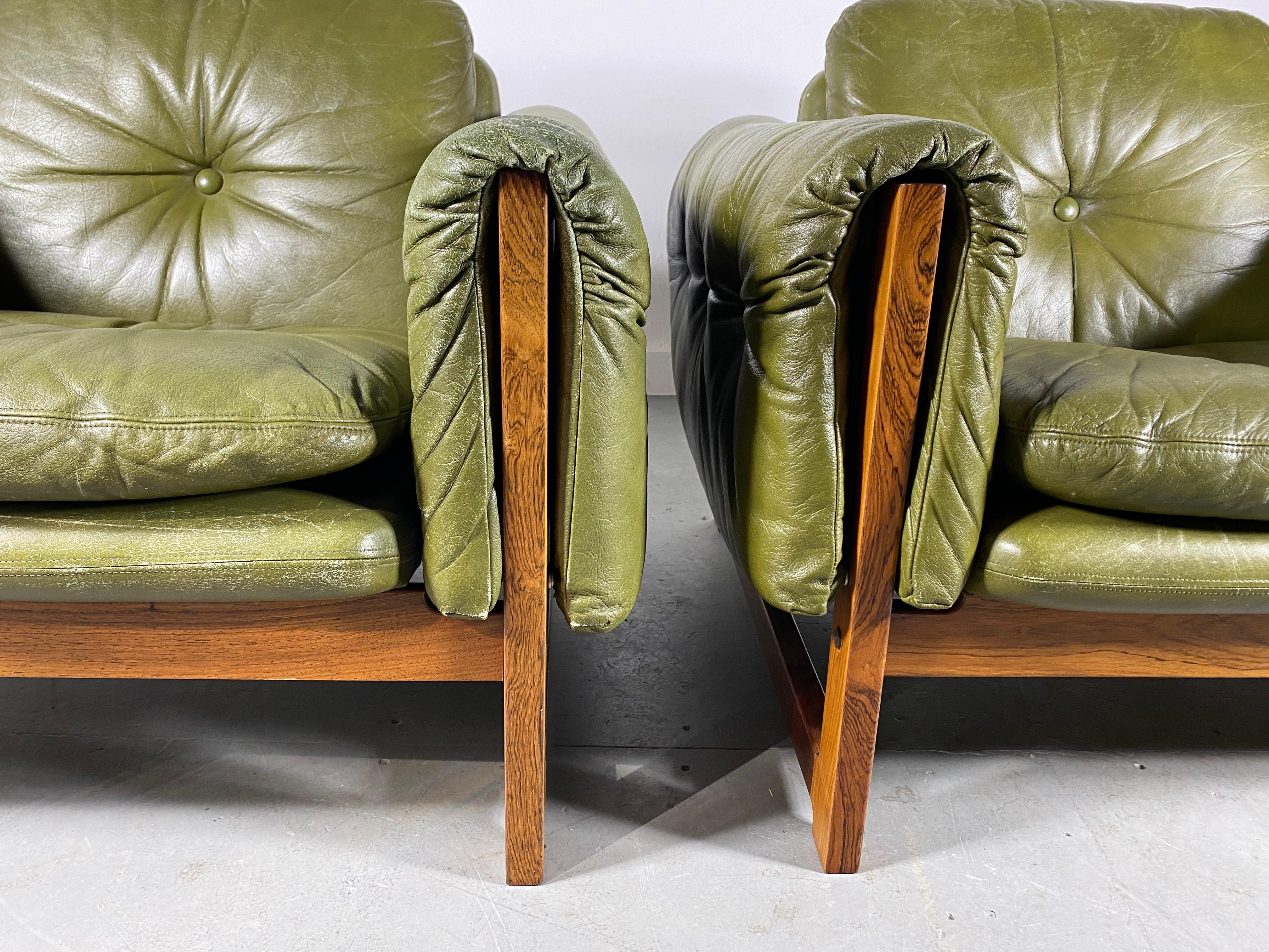 Pair of Midcentury Leather /Rosewood Lounge Chairs by Risto Halme Finland, 1960s 1