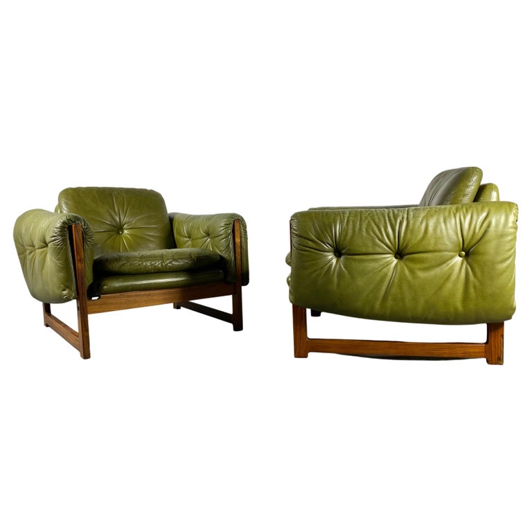 Pair of Mid Century Leather /Rosewood Lounge Chairs by Risto Halme