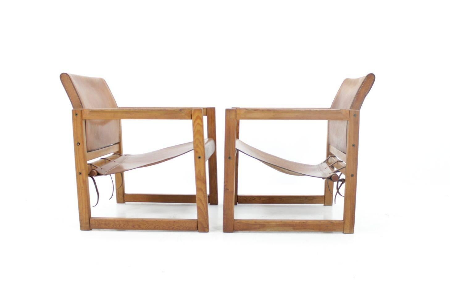Mid-Century Modern Pair of Midcentury Leather Safari Chairs Designed by Karin Mobring, 1970s