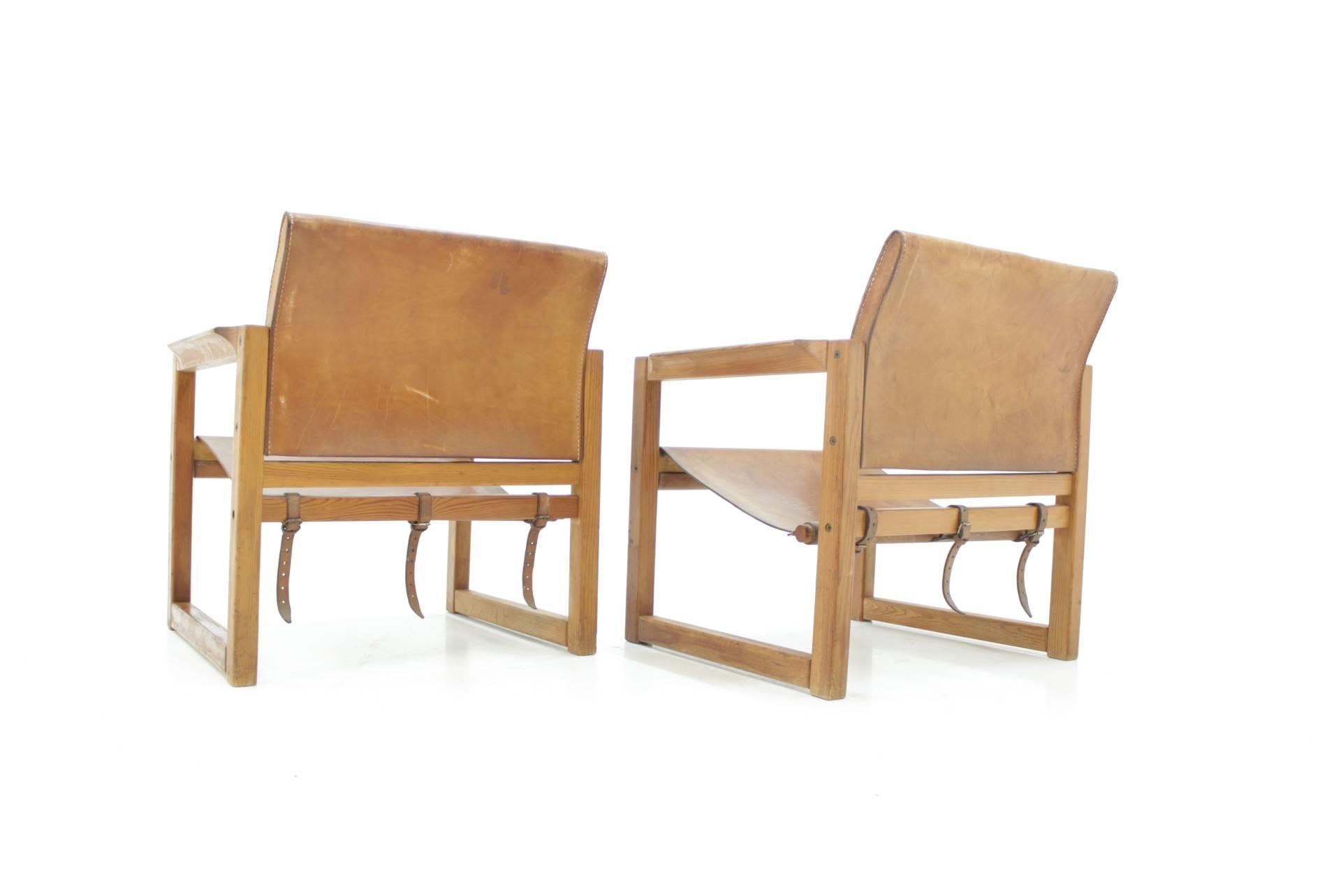 Swedish Pair of Midcentury Leather Safari Chairs Designed by Karin Mobring, 1970s