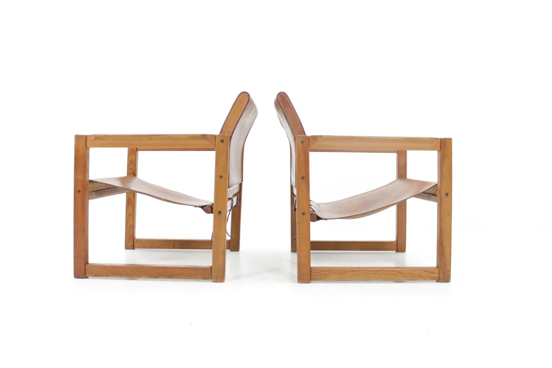 Pair of Midcentury Leather Safari Chairs Designed by Karin Mobring, 1970s In Distressed Condition In Praha, CZ