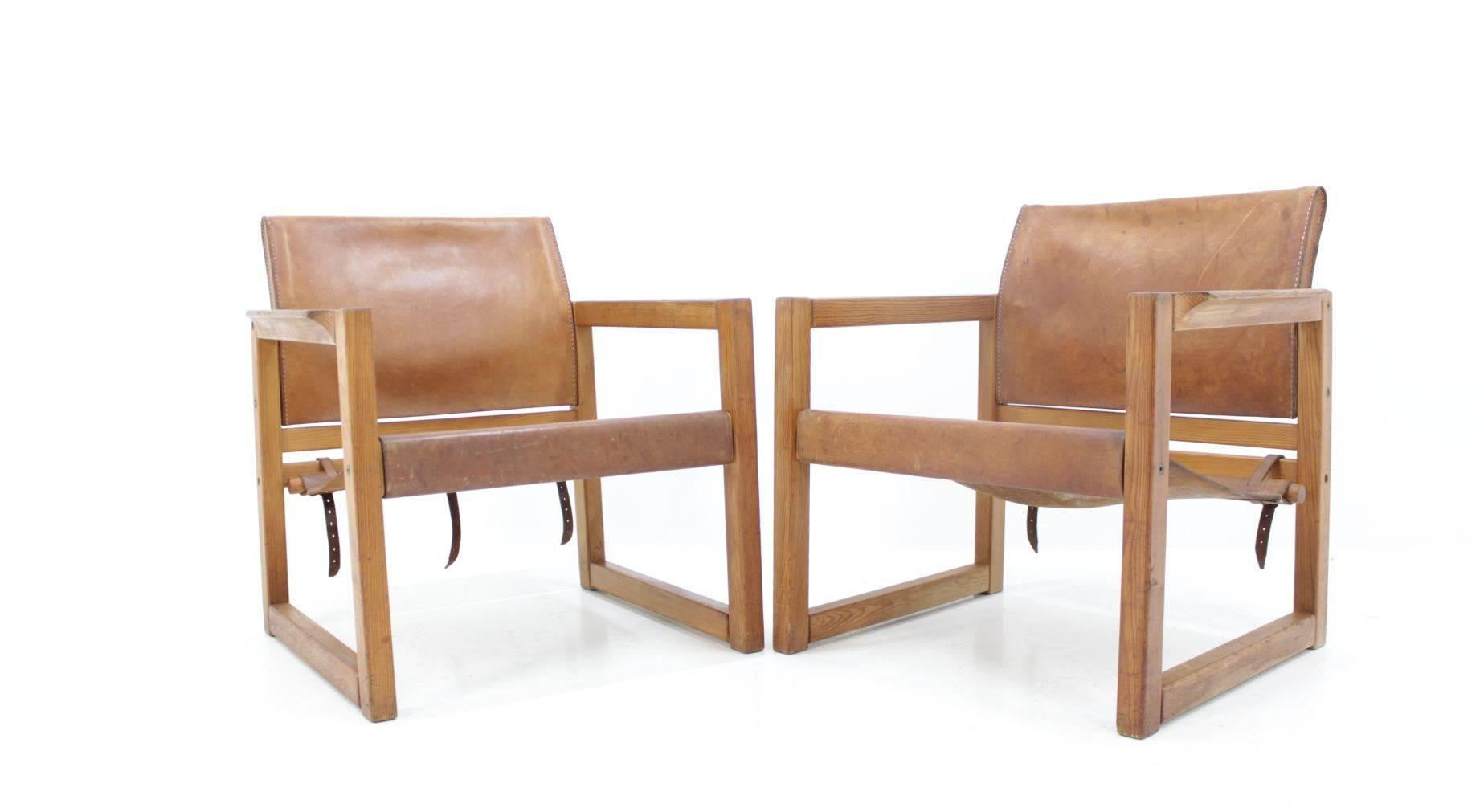 Pair of Midcentury Leather Safari Chairs Designed by Karin Mobring, 1970s 1