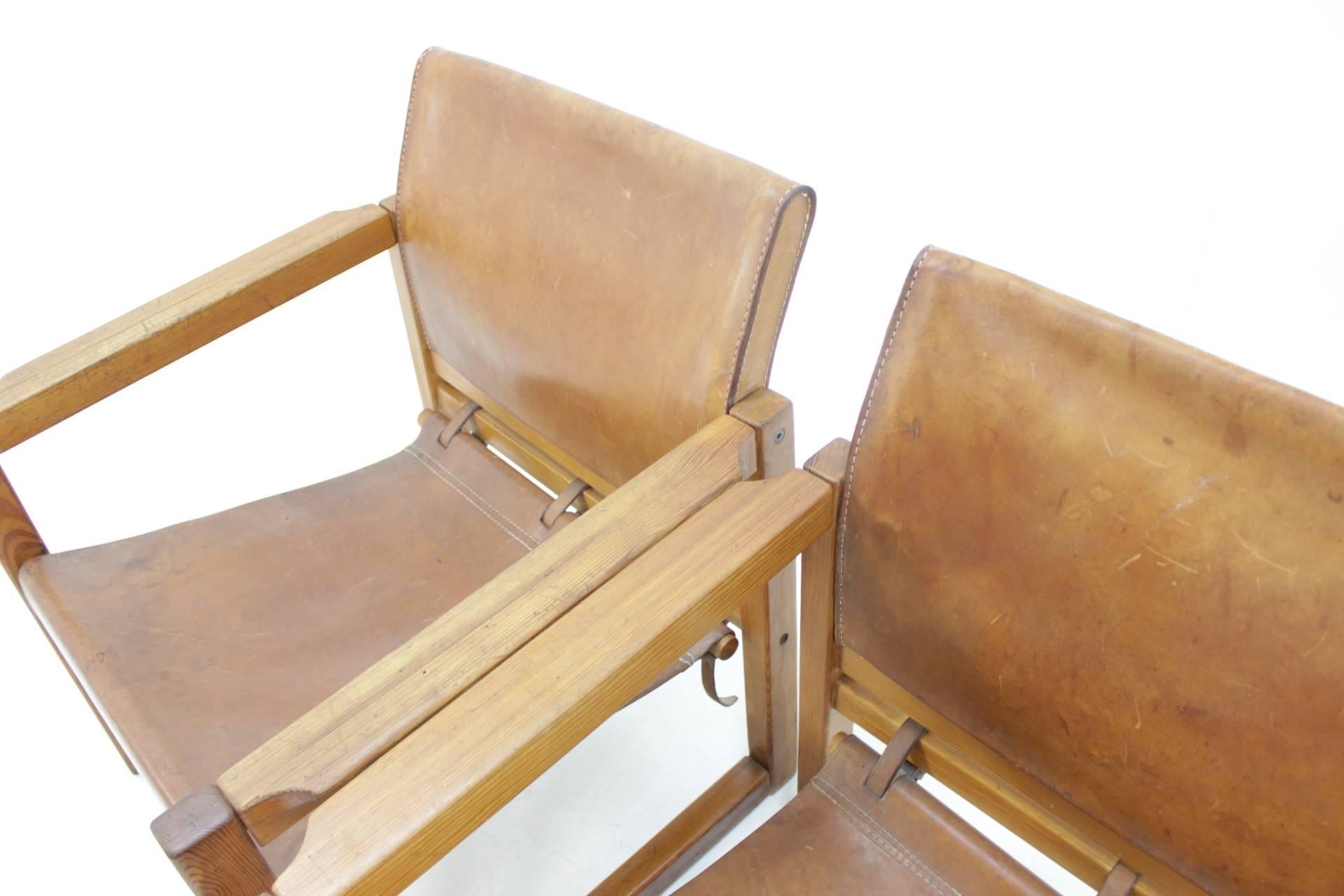 Pair of Midcentury Leather Safari Chairs Designed by Karin Mobring, 1970s 3
