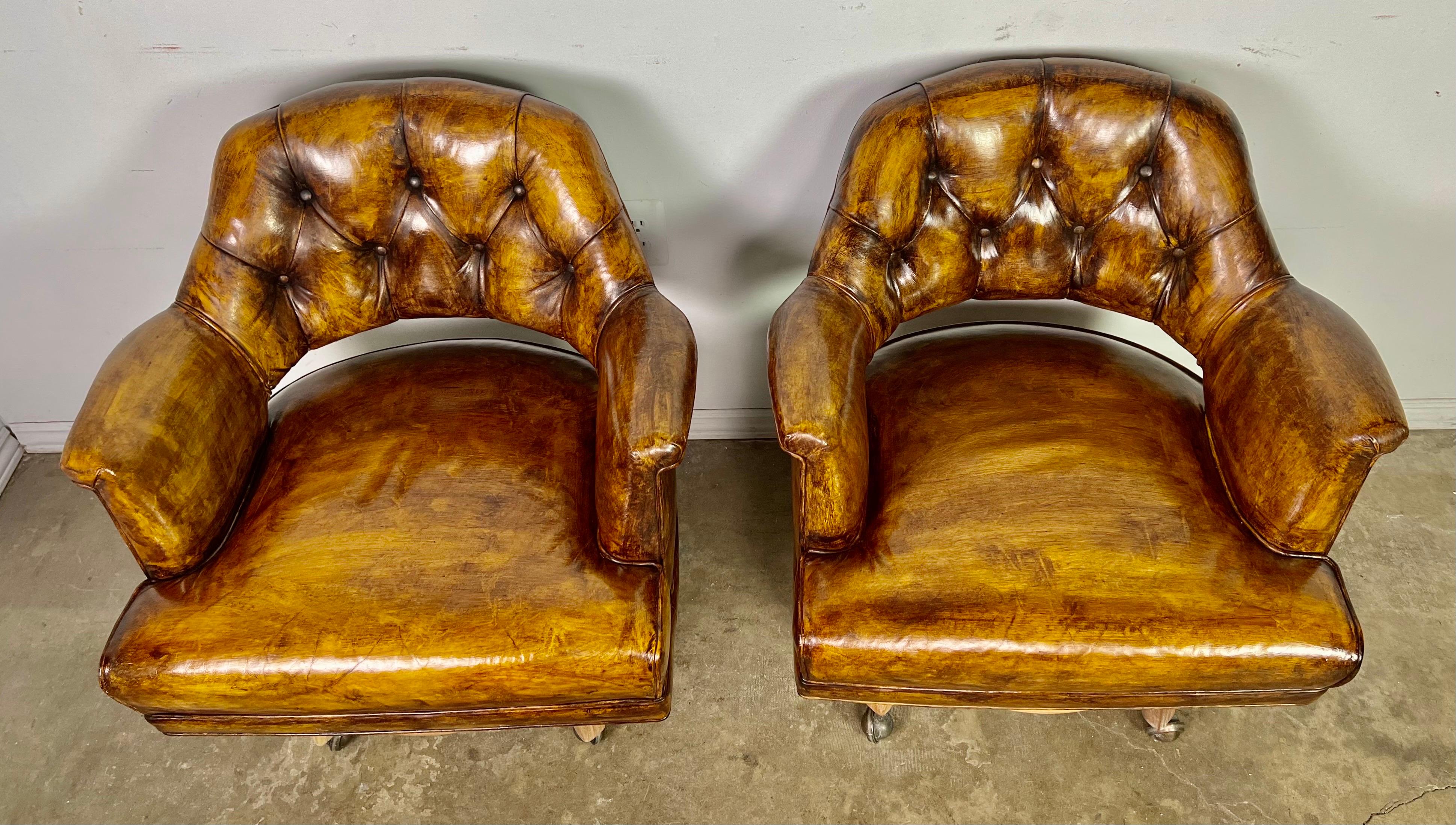 Mid-Century Modern Pair of Mid-Century Leather Monteverdi-Young Armchairs on Swivels For Sale