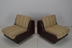 Pair of Mid-century Leatherette Armchairs on the wheels, 1970's.