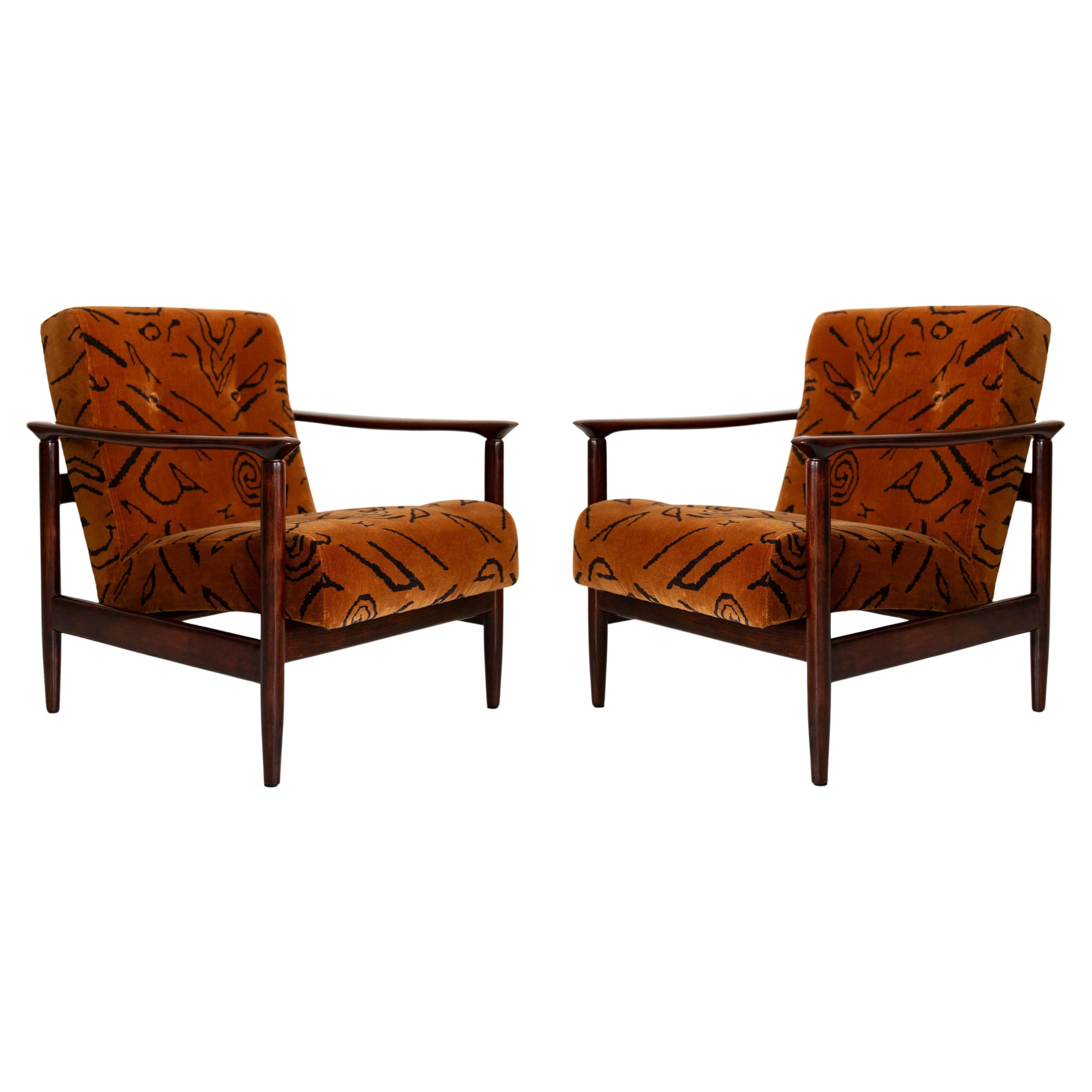 Pair of Mid Century Leontigre Jacquard Armchairs, GFM 142, E Homa, Europe, 1960s For Sale