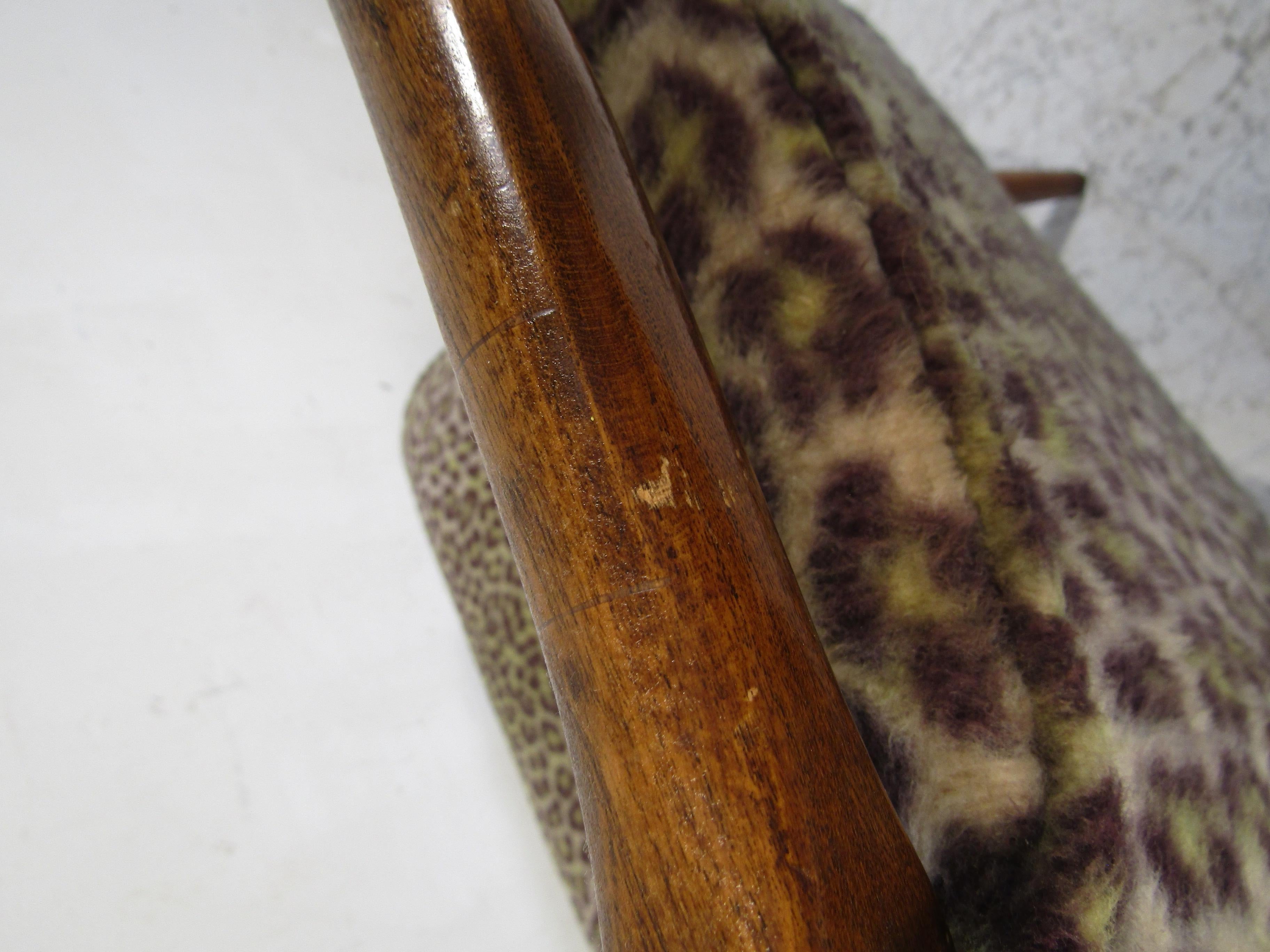 Pair of Midcentury Leopard Print Lounge Chairs with Ottoman For Sale 2