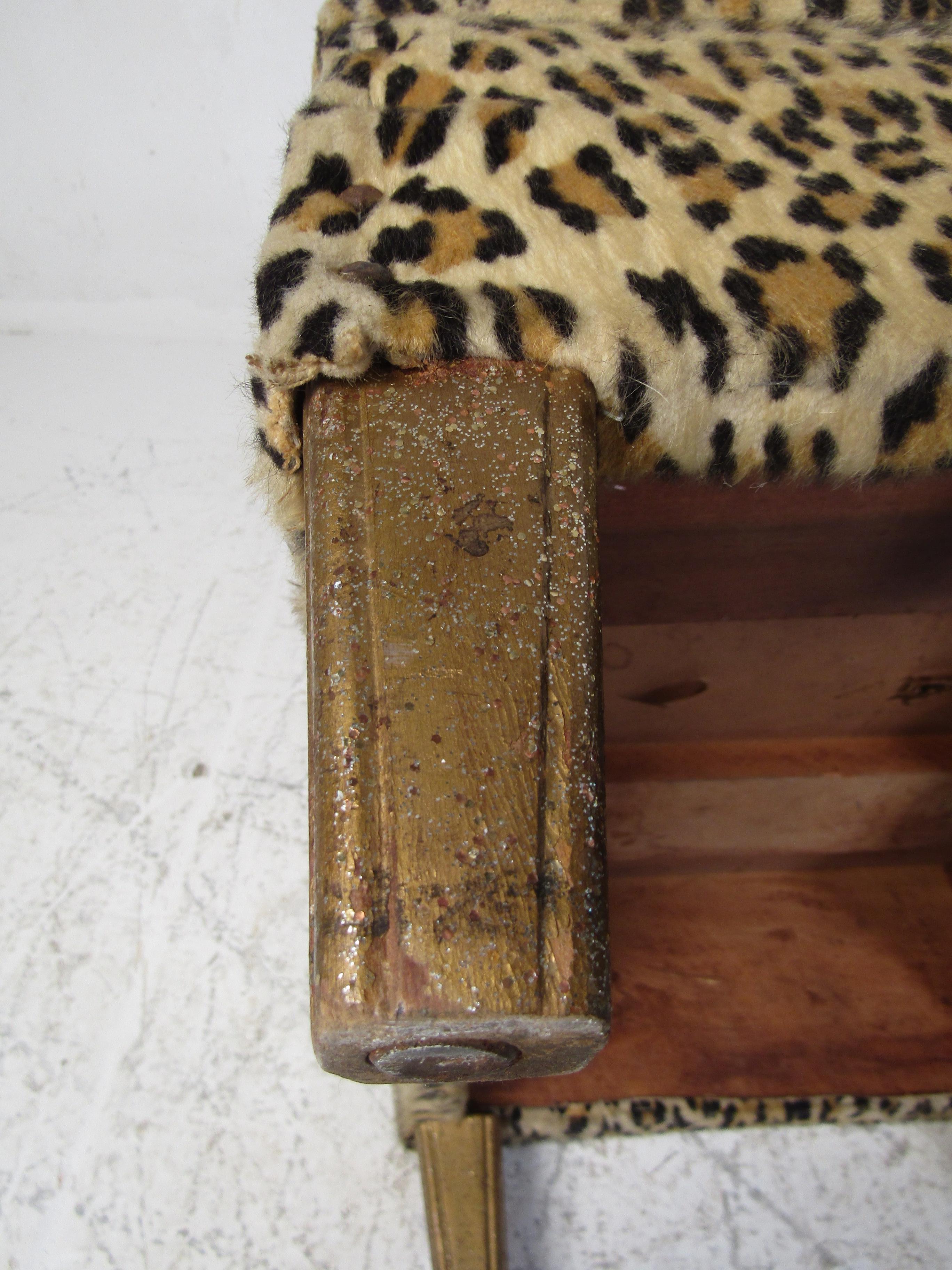 Pair of Midcentury Leopard Print Lounge Chairs with Ottoman For Sale 7