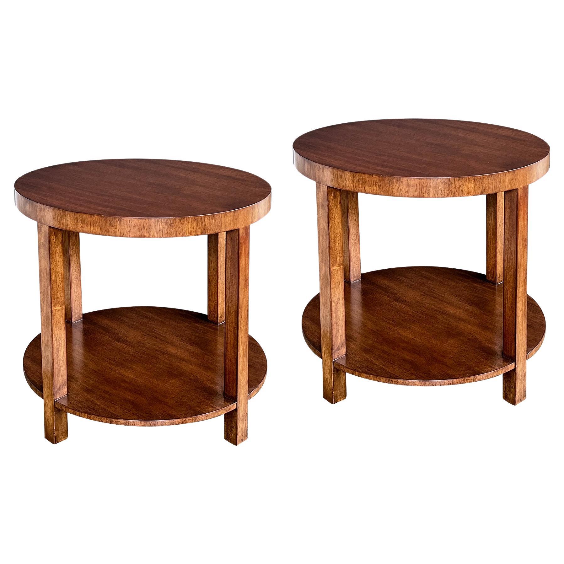 Pair of Midcentury Light Mahogany Circular Side Tables by Robsjohn-Gibbings For Sale