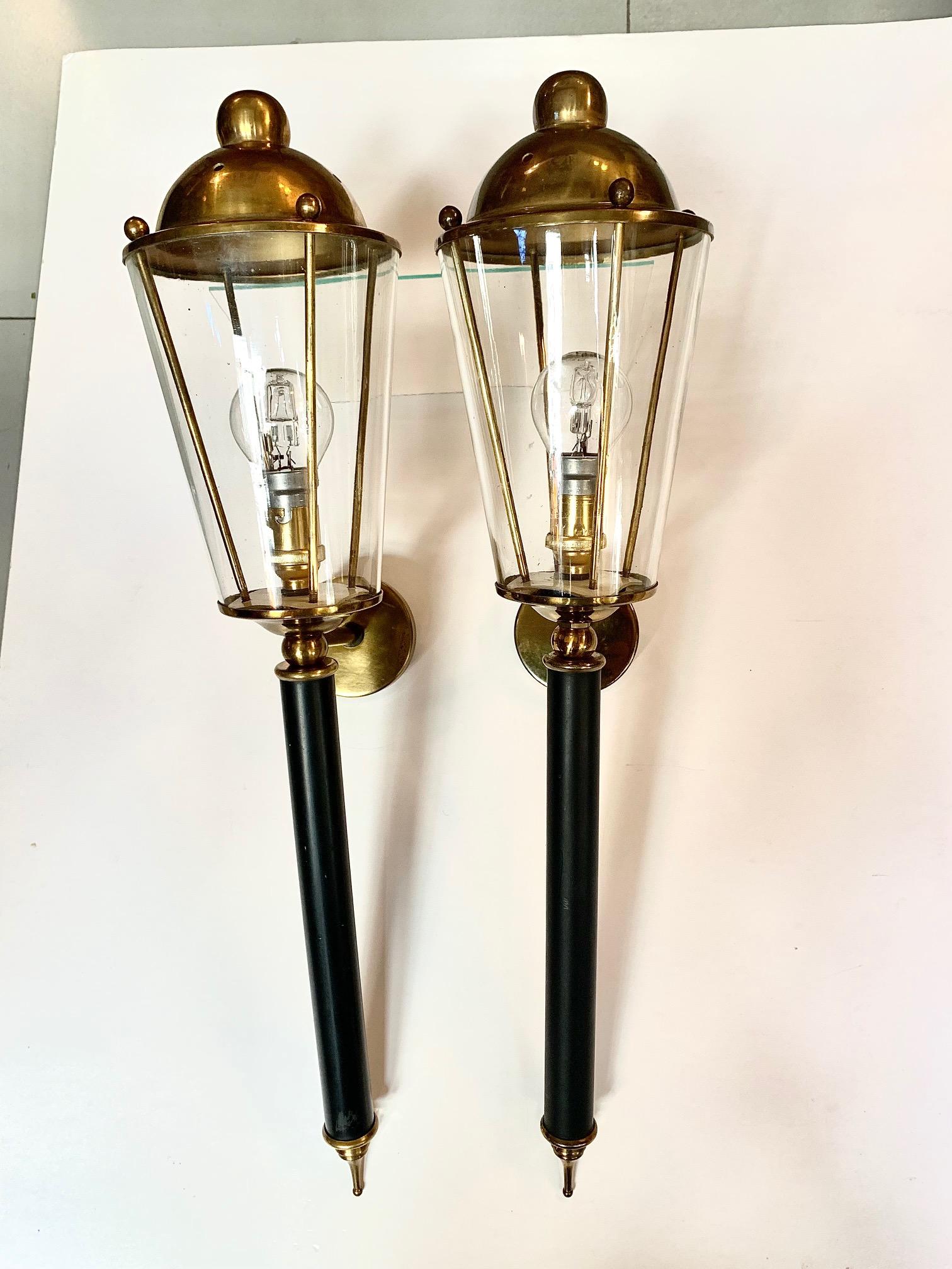 20th Century Pair of Mid Century Large Torcheres Wall Sconces by Maison Lunel For Sale