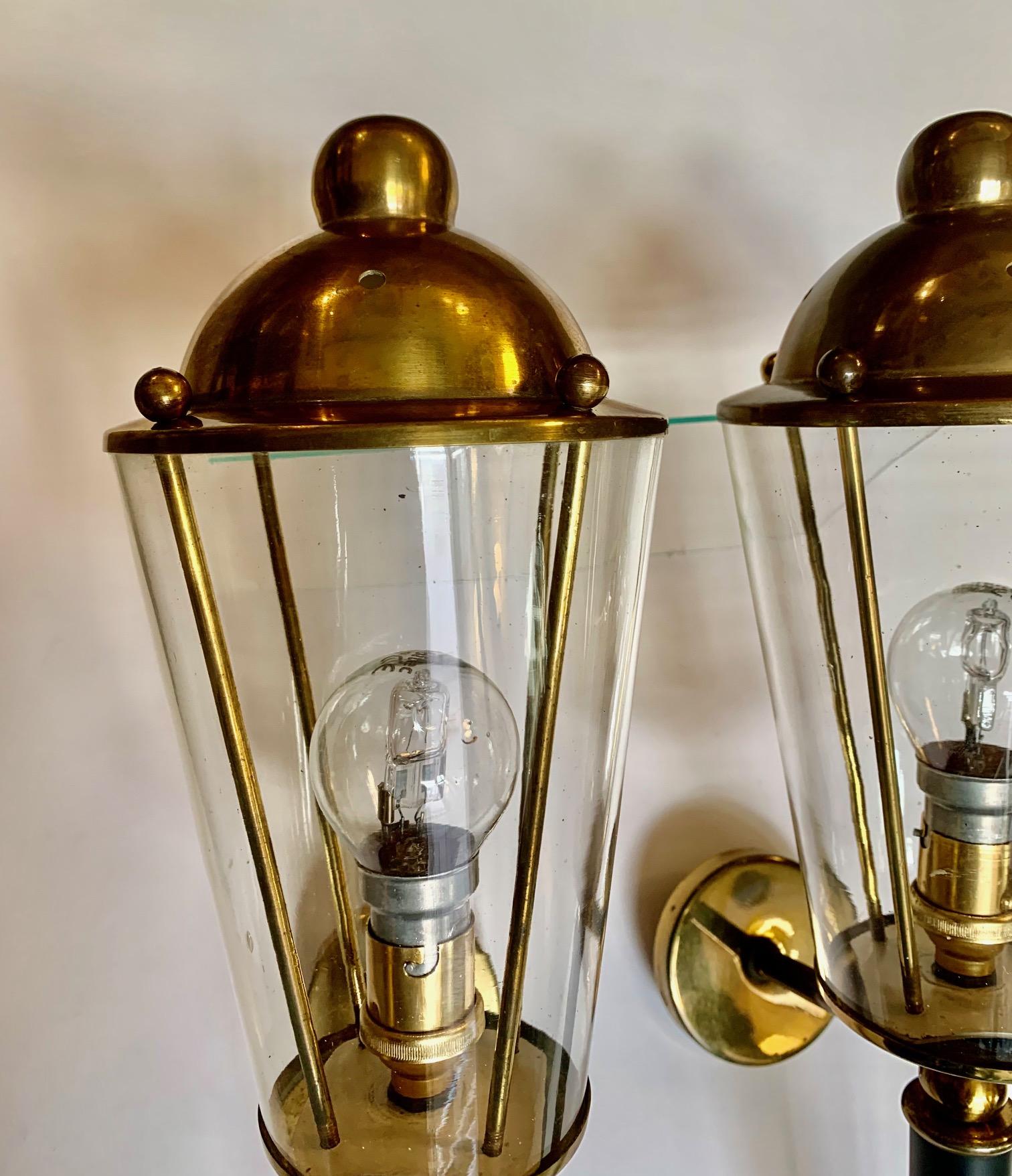 Brass Pair of Mid Century Large Torcheres Wall Sconces by Maison Lunel For Sale