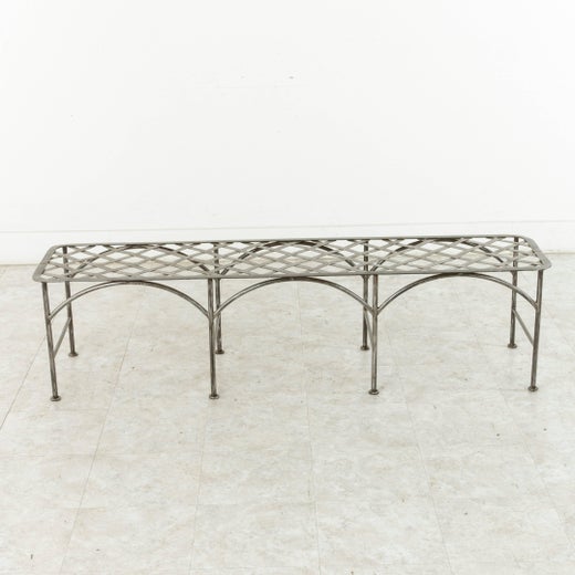 Pair Of Midcentury Long French Iron Indoor Outdoor Banquettes Or