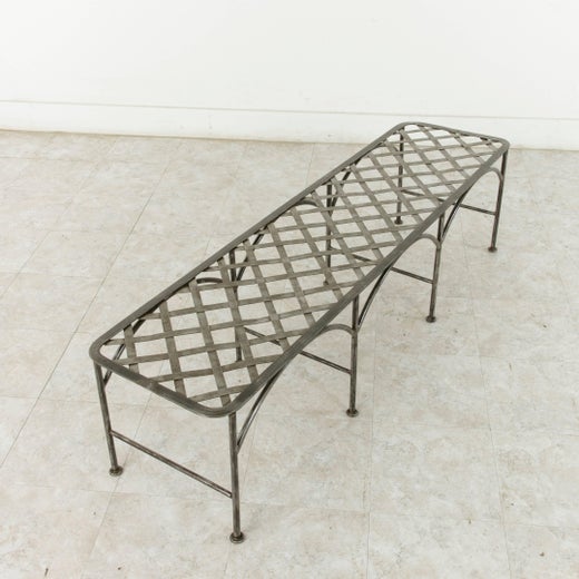 Pair Of Midcentury Long French Iron Indoor Outdoor Banquettes Or