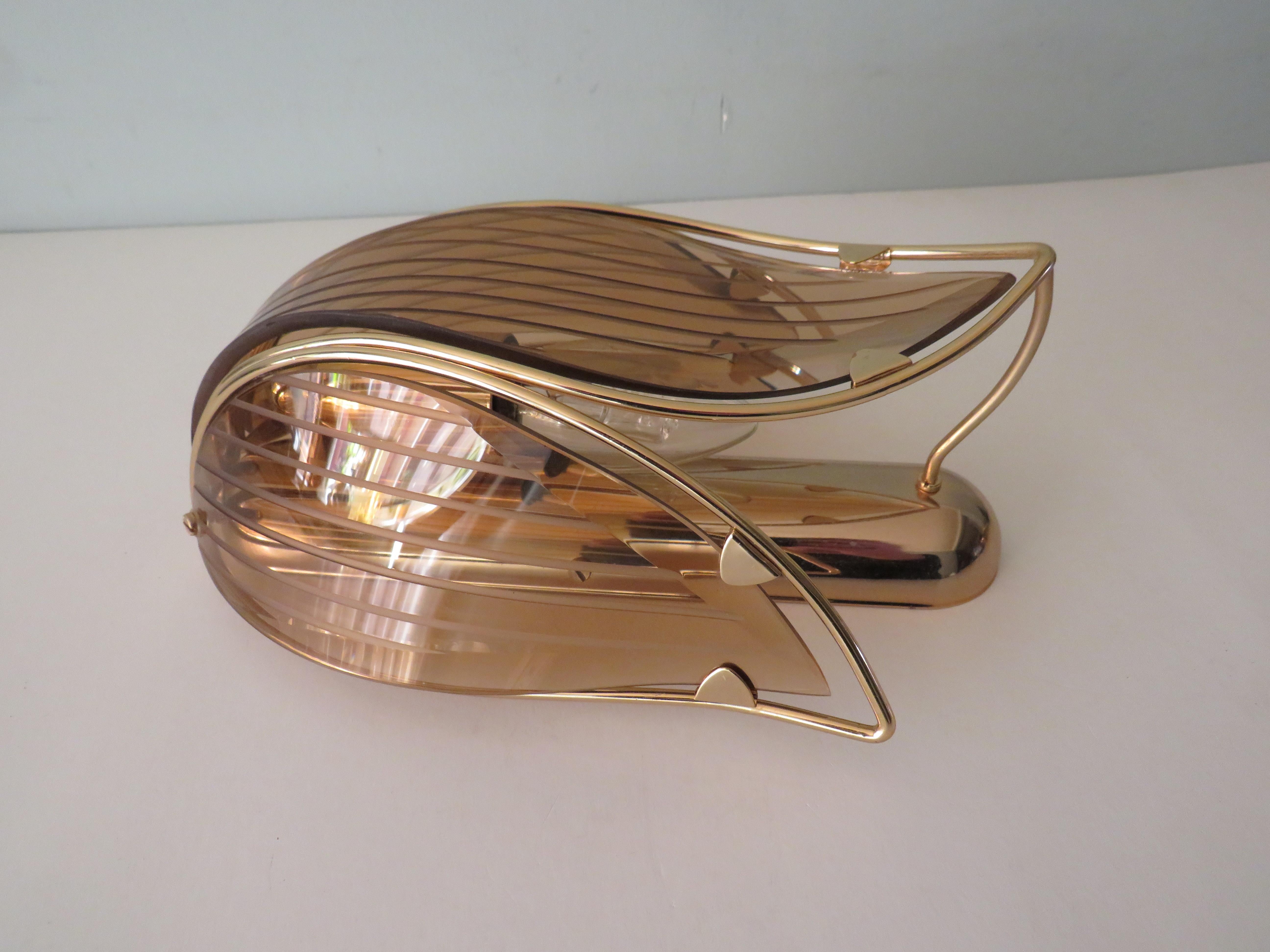 Pair of Mid-Century Lotus Shaped Wall Lamps in Brass and Smoked Glass by Massive 5